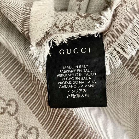 NWT Gucci GG taupe/beige wool & silk scarf - Picture 5 of 10